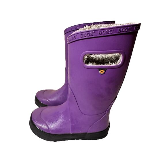 Bogs Youth Metallic purple Rain Boots Faux Fur Shoes Size Youth 13/ Size 2 Mint - Picture 2 of 9